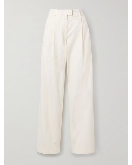 Another Tomorrow White Pleated Organic Cotton-Blend Poplin Wide-Leg Pants