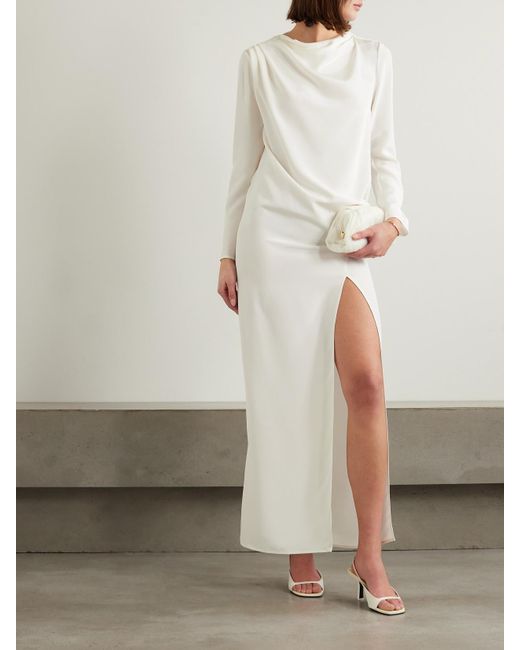 Michael Lo Sordo White Draped Silk-Faille Gown