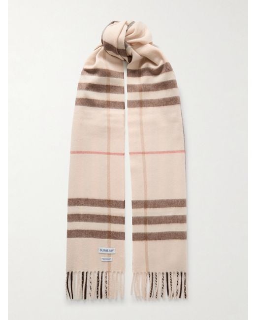 Burberry Natural Fringed Checked Cashmere Scarf