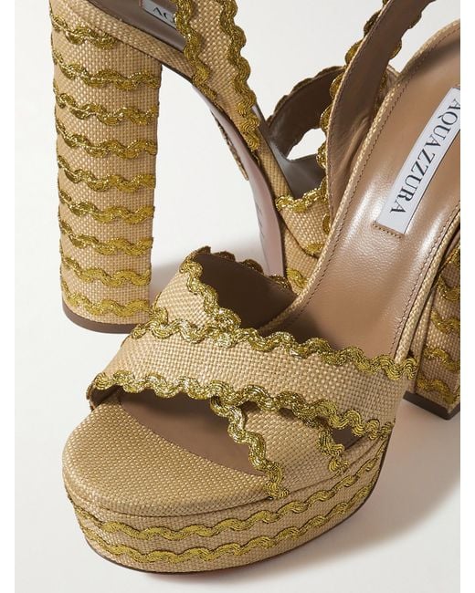 Aquazzura Metallic Ric Rac 140 Raffia Platform Sandals