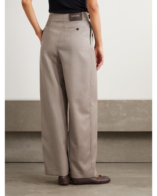 Loewe Natural Leather-Trimmed Pleated Wool-Twill Straight-Leg Pants