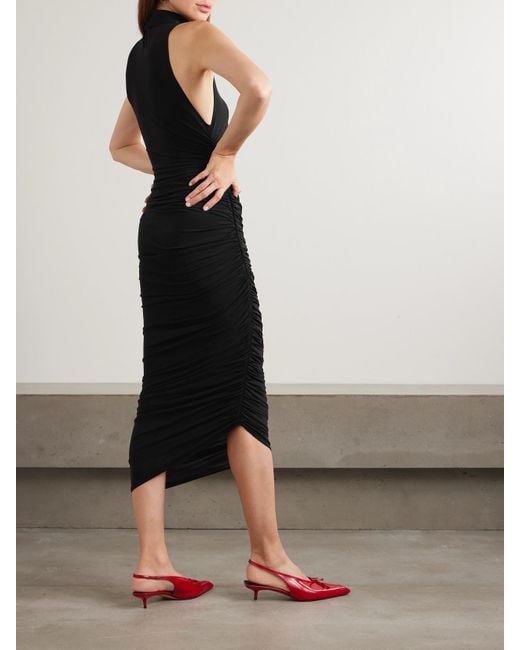 Jacquemus Black The Piazza Asymmetrisches Kleid Aus Stretch-Jersey Mit Stehkragen Und Raffungen