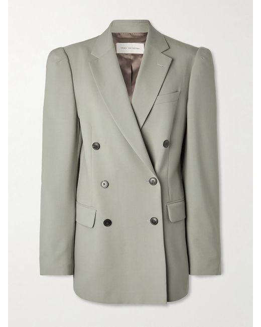 Dries Van Noten Gray Double-Breasted Wool And Mohair-Blend Twill Blazer