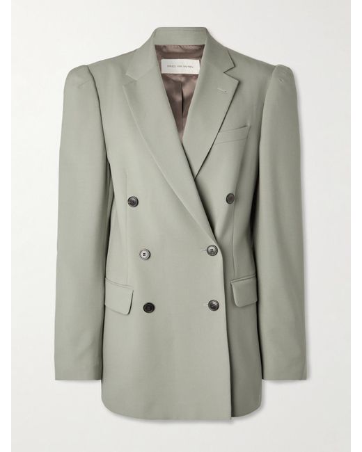 Dries Van Noten Gray Doppelreihiger Blazer Aus Twill Aus Einer Woll-Mohairmischung