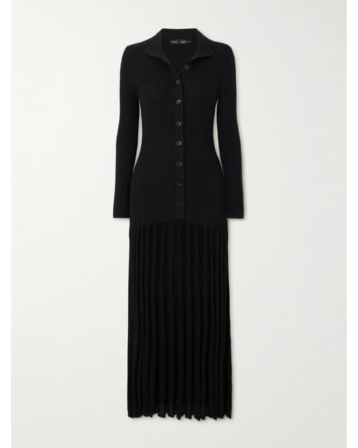 Proenza Schouler Black Jada Pleated Ribbed-Knit Wool Maxi Dress