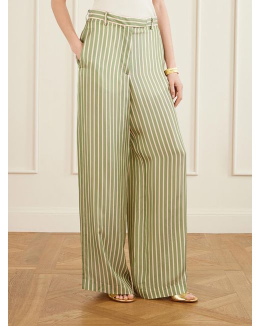 Dries Van Noten Green Penn Striped Satin Wide-Leg Pants