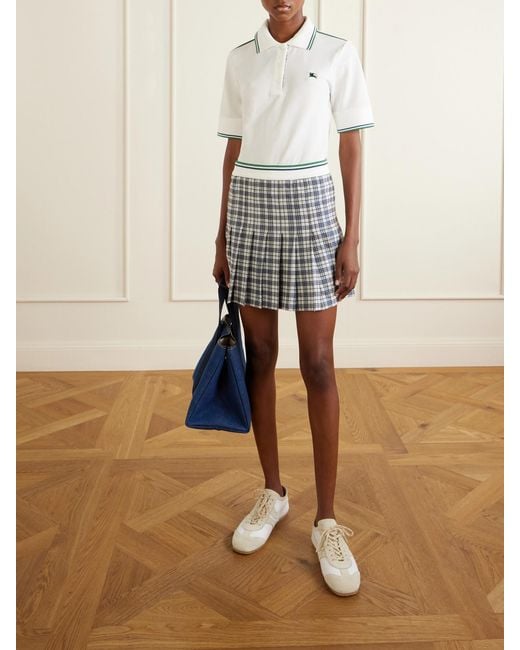 Burberry Gray Logo-Embroidered Cotton-Blend Piqué Polo Shirt