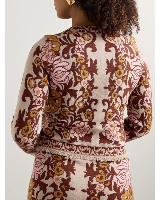 Cara Cara Multicolor Livi Frayed Wool And Cotton-Blend Jacquard-Knit Cardigan