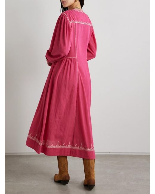 Isabel Marant Pink Pippa Oversized Embroidered Cotton Midi Dress