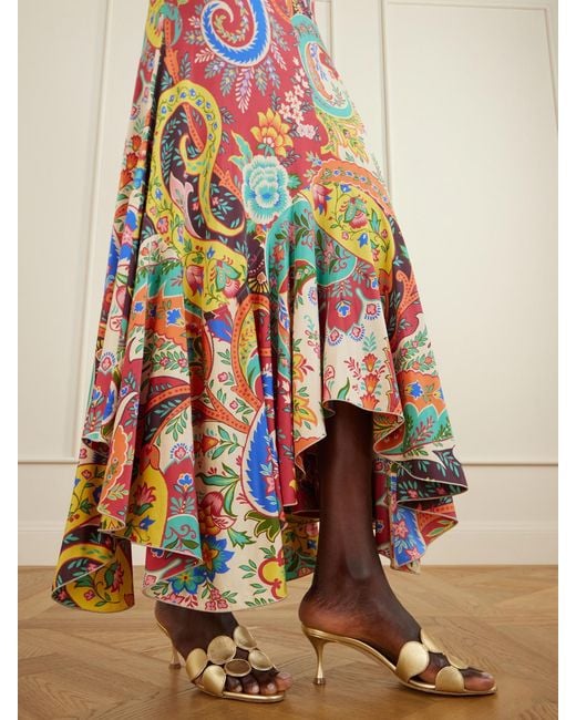 Etro White Ruffled Paisley-Print Jersey Maxi Dress