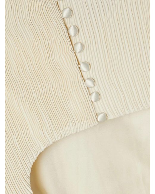 Danielle Frankel Natural Adrienne Open-Back Plissé Stretch-Satin Midi Dress