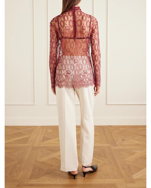 Dolce & Gabbana Red Chantilly Lace Turtleneck Blouse