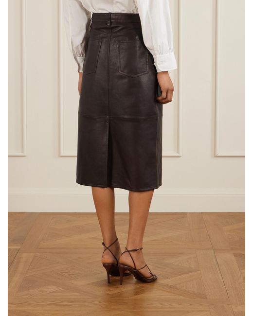 FRAME Brown Paneled Leather Midi Skirt