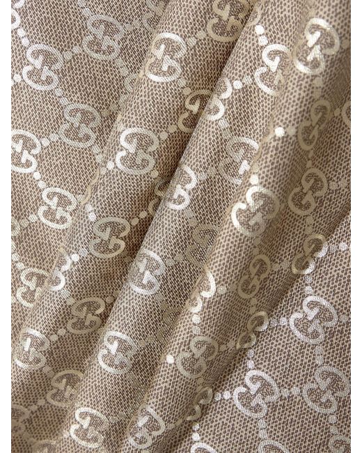 Gucci Natural Printed Metallic Silk-Twill Scarf