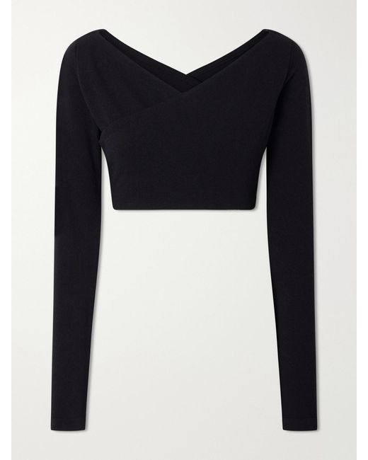 Alaïa Black Cotton-Blend Stretch-Crepe Cropped Top