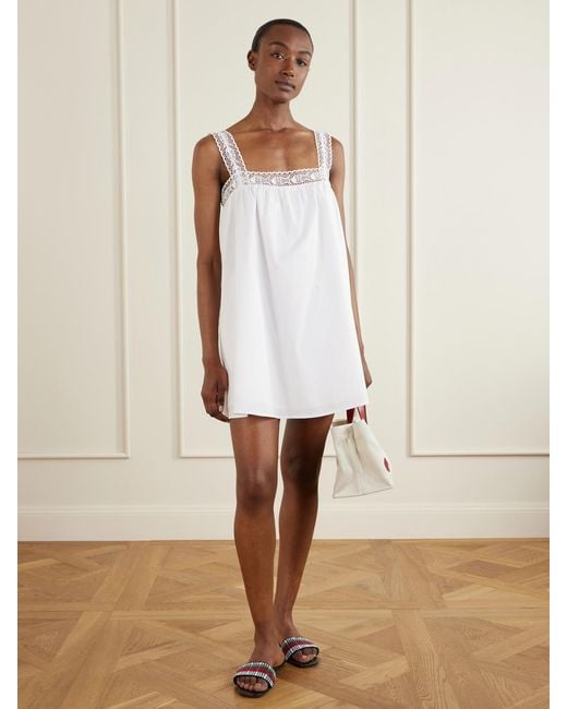 Staud White Da Adolfo Mariella Cotton-Blend Mini Dress