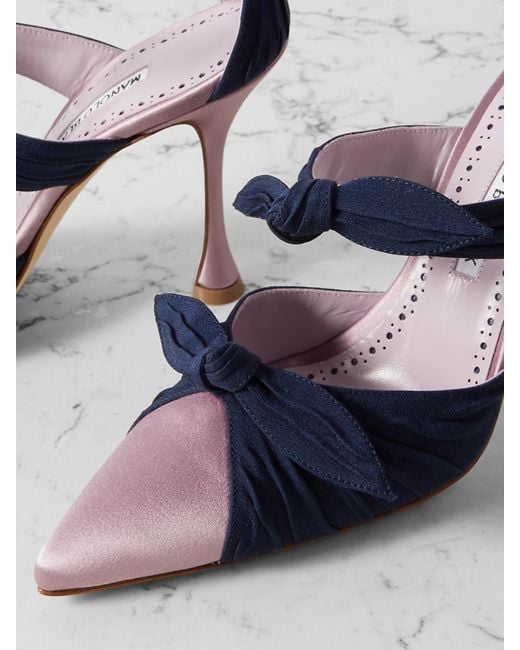 Manolo Blahnik Blue Smyrna Bow-Embellished Suede And Satin Pumps