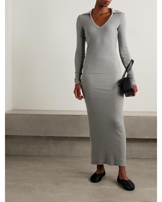 James Perse Gray Ribbed Cotton And Cashmere-Blend Maxi Skirt