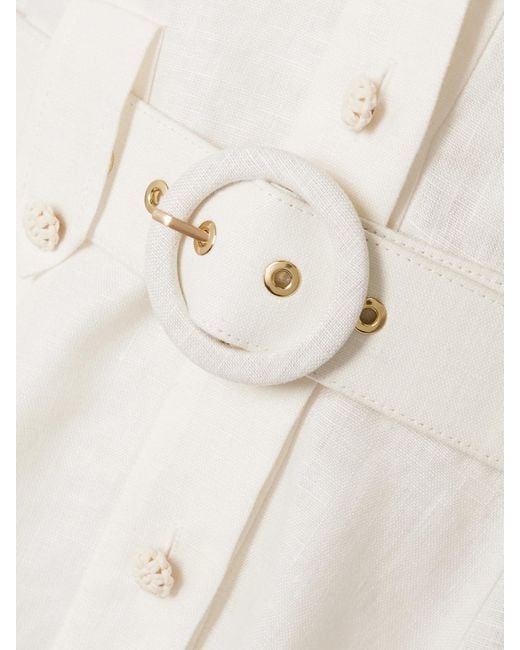 Zimmermann Natural Awaken Belted Linen Mini Shirt Dress