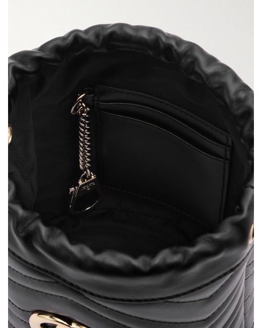 Gucci Black Gg Marmont Mini Matelassé Leather Bucket Bag