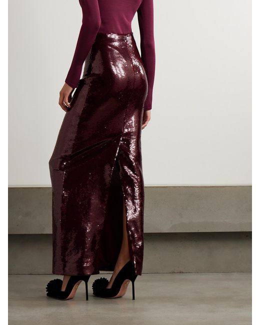 Galvan Purple Diffusion Sequined Stretch-Mesh Maxi Skirt