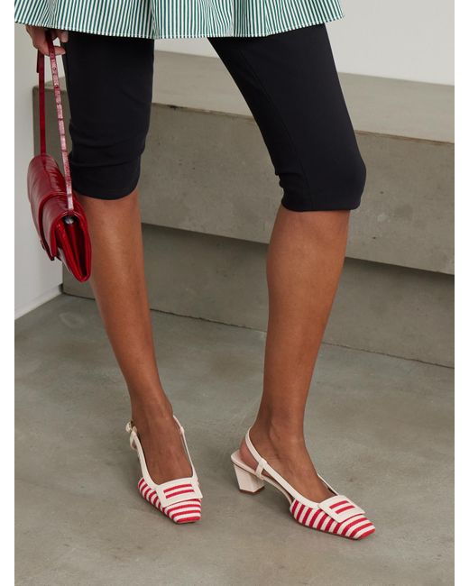 Roger Vivier Pink Belle Vivier 45 Slingback-Pumps Aus Gestreiftem Canvas Mit Lacklederbesätzen