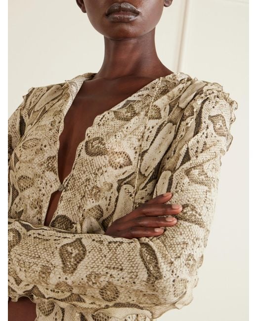 Gucci Natural Python-Print Silk-Chiffon Shirt
