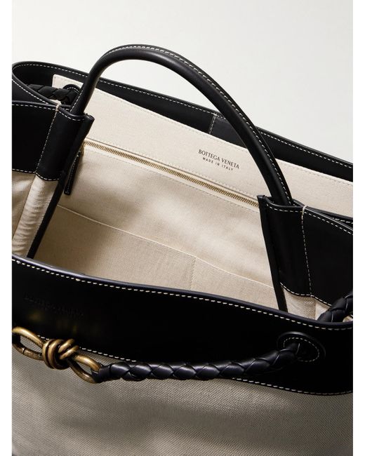 Bottega Veneta Black Andiamo Large Embellished Leather-Trimmed Canvas Tote