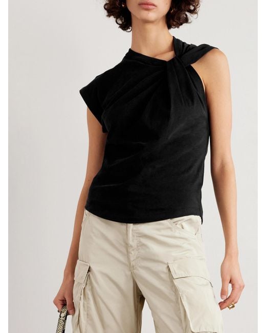Isabel Marant Black Nayda Knotted Cotton-Jersey Top