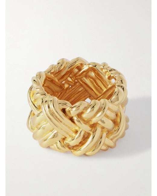 Bottega Veneta Metallic Intrecciato-Plated Ring