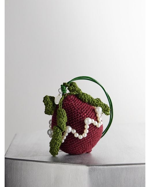 Gohar World Red Embellished Crocheted Cotton Bag Charm