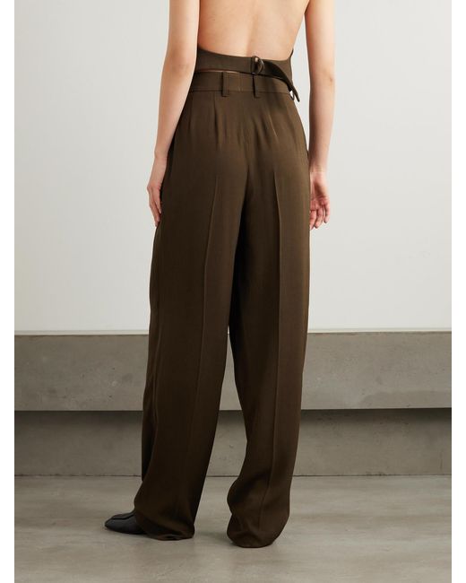 Petar Petrov Green Evidence Pleated Wool-Blend Twill Wide-Leg Pants