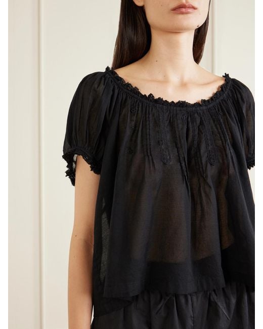 Doen Black Frederica Organic Cotton-Voile Blouse