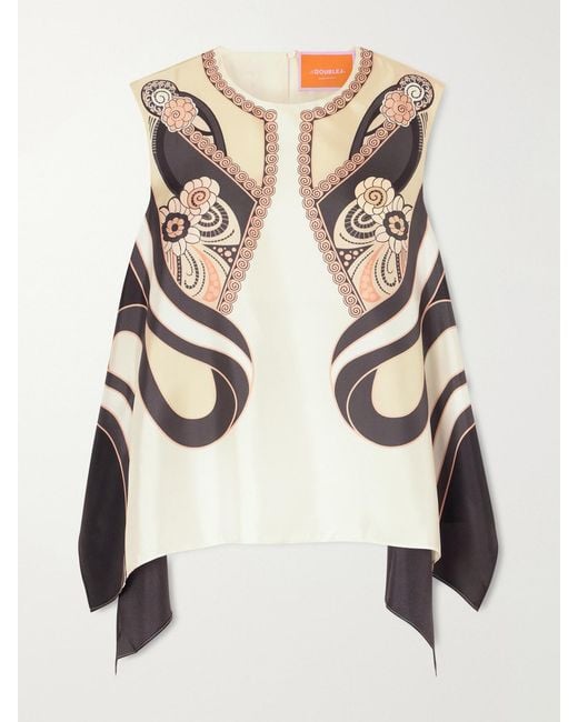 LaDoubleJ Natural San Carlo Asymmetric Printed Silk-Twill Blouse
