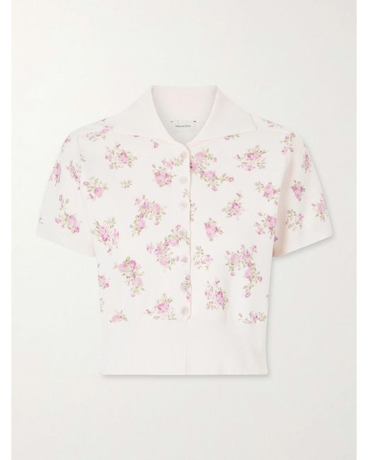 Magda Butrym Natural Floral-Print Cotton Polo Shirt