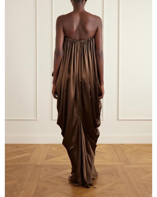 Abadia Brown Draped Strapless Satin Gown