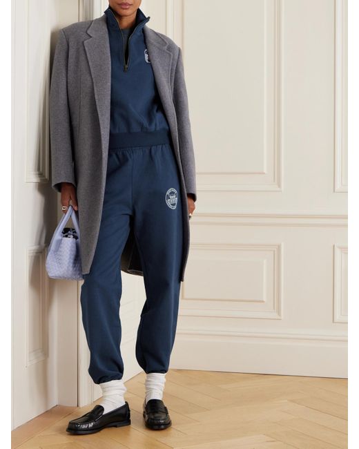 Sporty & Rich Blue Printed Cotton-Jersey Turtleneck Sweatshirt