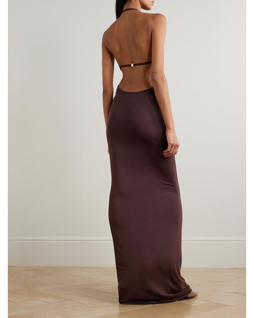 ÉTERNE Purple Vivian Stretch-Modal Jersey Halterneck Maxi Dress
