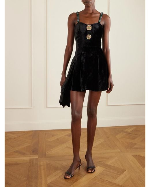 Balmain Black Embellished Velvet Mini Dress