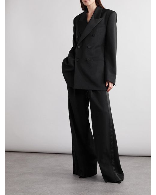 Saint Laurent Black Grain De Poudre Wool Wide-Leg Pants