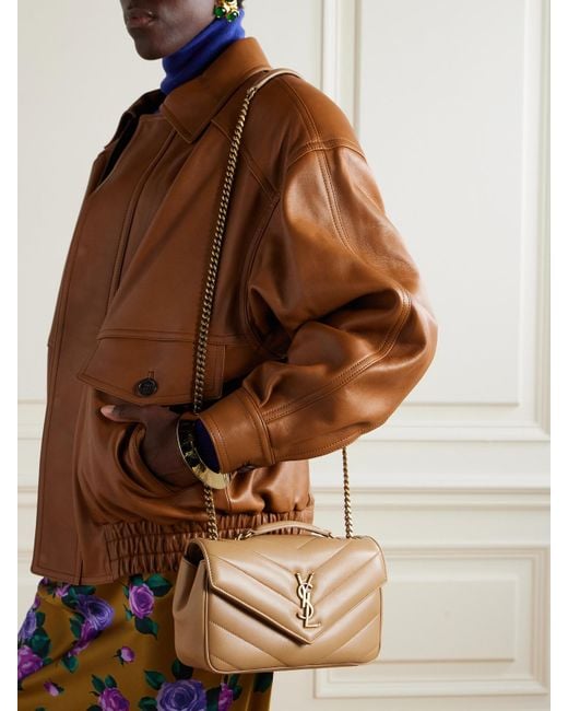 Saint Laurent Natural Loulou Schultertasche Aus Gestepptem Leder