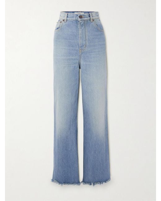Chloé Blue Frayed High-Rise Wide-Leg Jeans