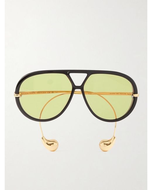 Bottega Veneta Metallic Pilotensonnenbrille Aus Recyceltem Azetat Mit Goldfarbenen Details Und Verzierungen