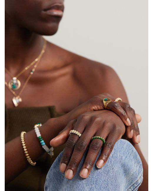 L'Atelier Nawbar Green Atoms 18-Karat Diamond And Enamel Ring