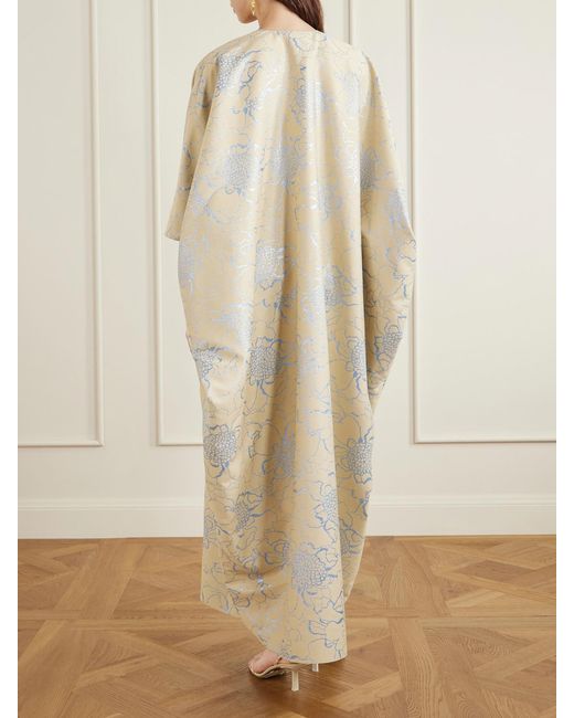 ‎Dima Ayad White Floral-Embroidered Woven Kaftan