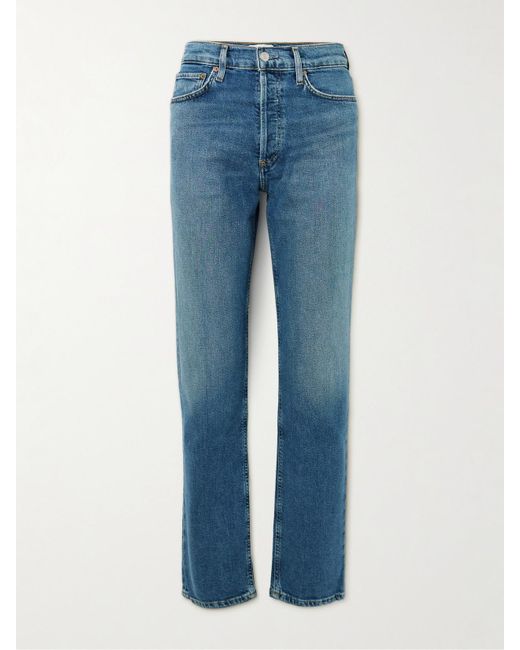 Agolde Blue '90S Pinch Waist Long High-Rise Straight-Leg Jeans
