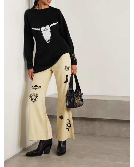 Alix Of Bohemia Black Renny Cow Skull Intarsia Organic Cotton Mini Dress