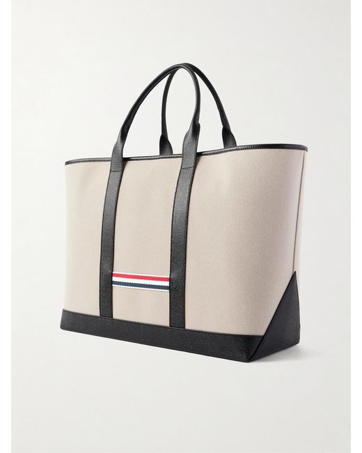 Thom Browne Natural Tool Leather And Grosgrain-Trimmed Canvas Tote