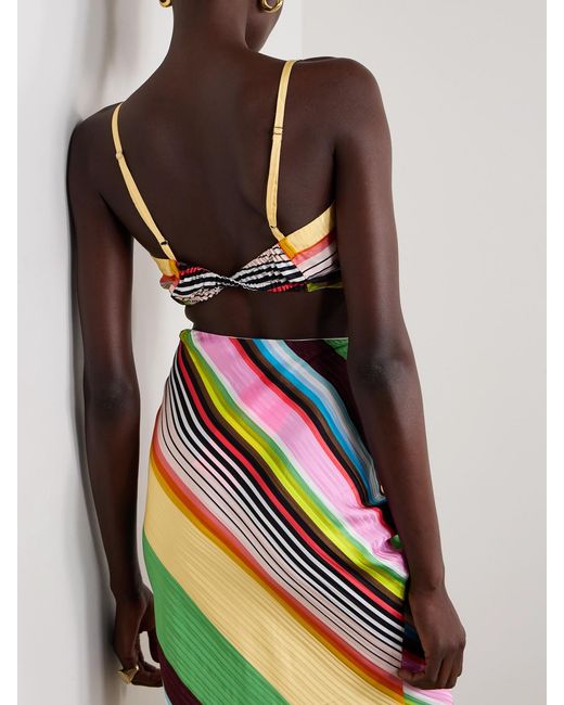 Christopher John Rogers Multicolor Casette Tie-Front Striped Satin-Jacquard Bralette