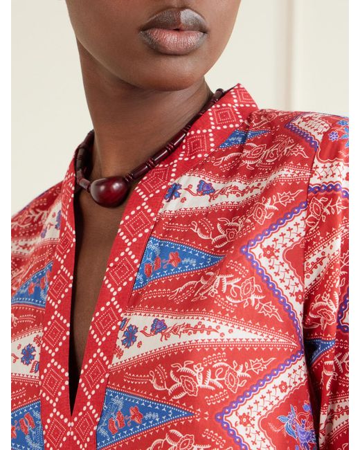 Emporio Sirenuse Red Jenna Printed Cotton-Voile Coverup